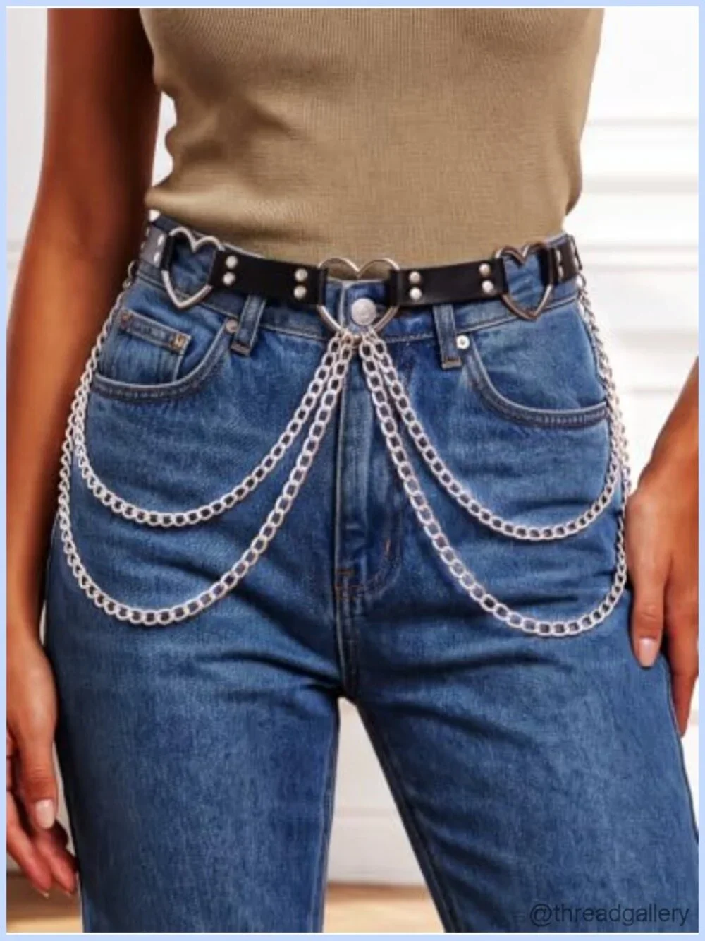 Leather & Alloy Gothic Waist Chain Belt with Heart Metal Hardware for Women